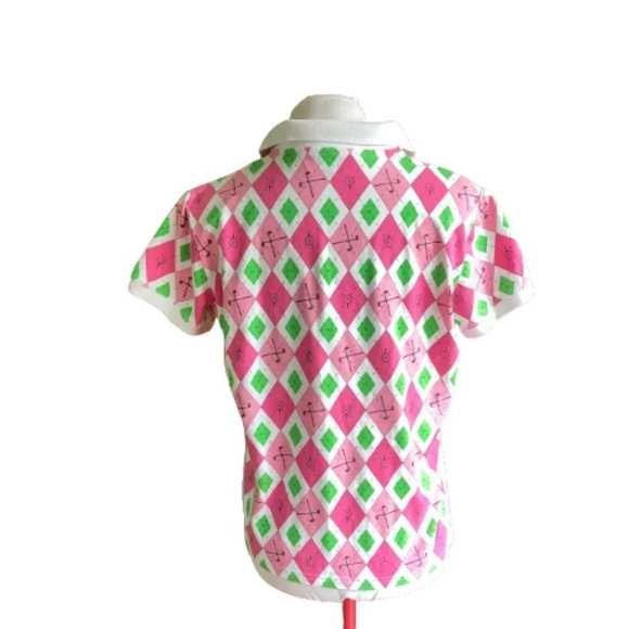 ALLYSON Whitmore Golf Polo Pink, White & Green Pattern w Golf Tees and Clubs, PL - Picture 6 of 11